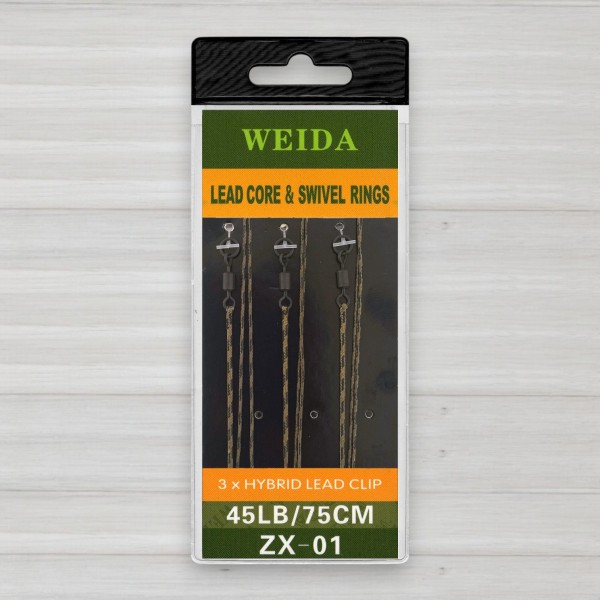 Монтаж лідкор з вертлюгом Weida ZX-01, 45lb, 75см, 3шт/уп
